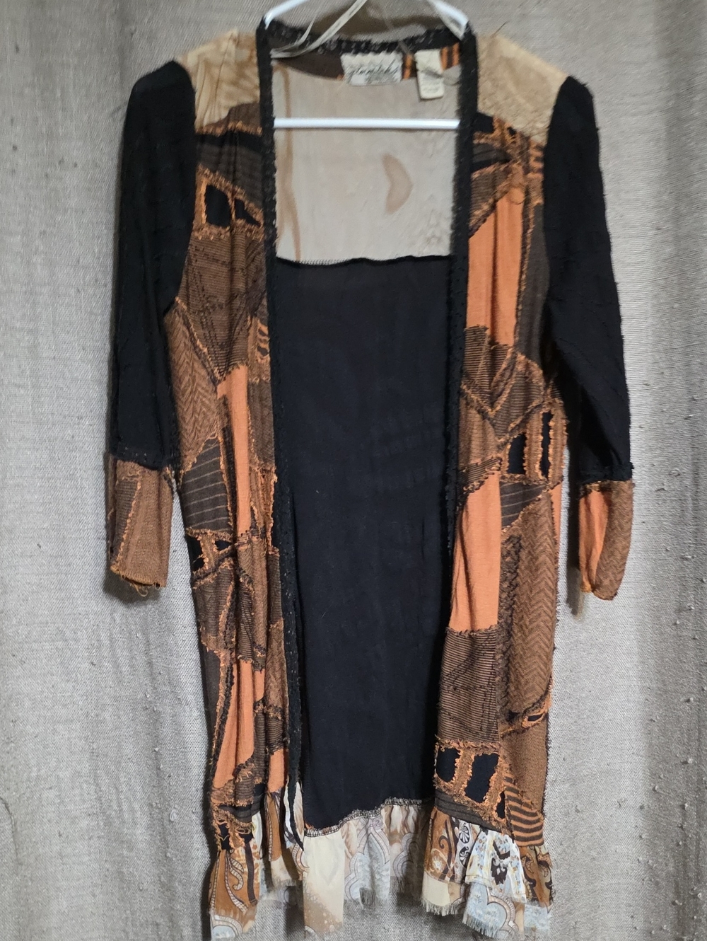 GIMMICKS BY BKE SZ S Bohemian Patchwork Ragdoll Kimono Black & Orange